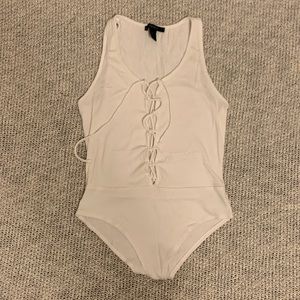 White lace up bodysuit